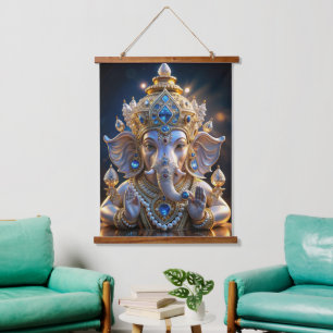Lord Shree Ganesha Crystal & Diamond Sculpture Ha Hanging Tapestry