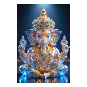 Lord Shree Ganesha Crystal & Diamond Sculpture Photo Print