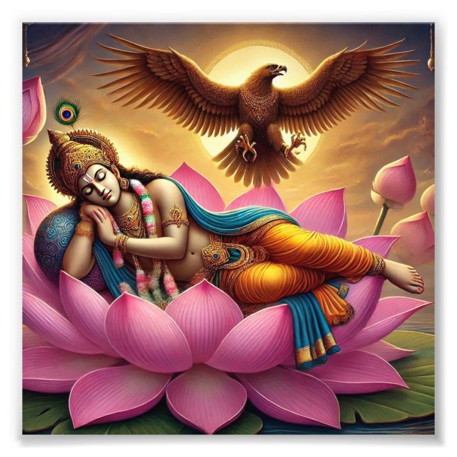 "Lord Vishnu on Lotus in the Eagle Crypt: A Fusion Photo Print (Front)