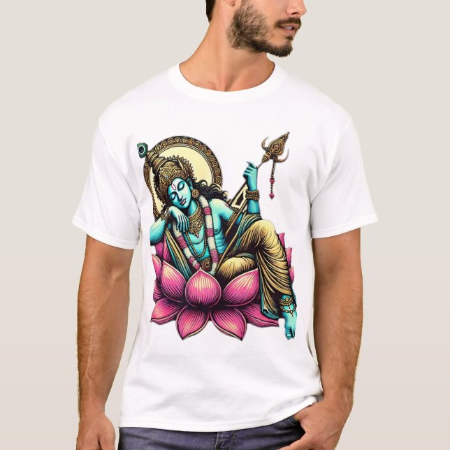 "Lord Vishnu Resting on the Lotus: Symbol of Cosmi T-Shirt (Front)