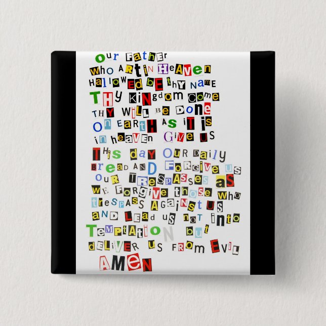 Lord's Prayer 2 Inch Square Button (Front)