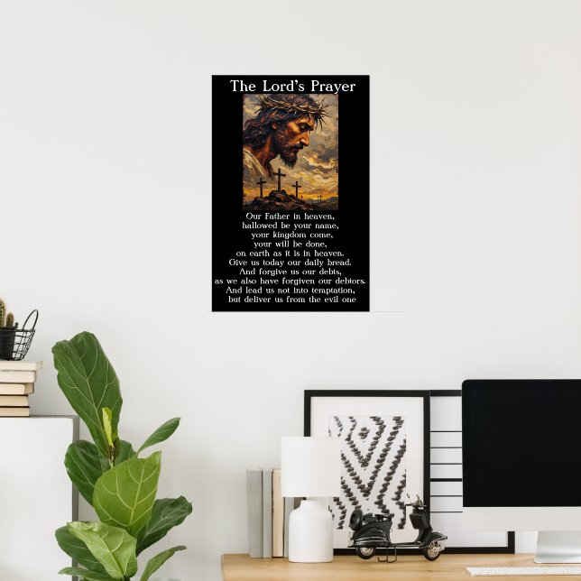 Lord's Prayer Calvary Sunset Grace Artwork Poster (Home Office)