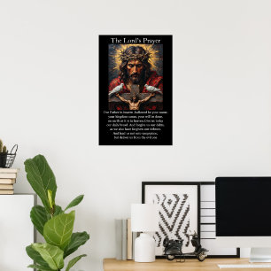 Lord's Prayer Crucifixion Holy Spirit White Doves Poster