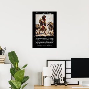 Lord's Prayer Good Shepherd Delivering Lamb Wolves Poster
