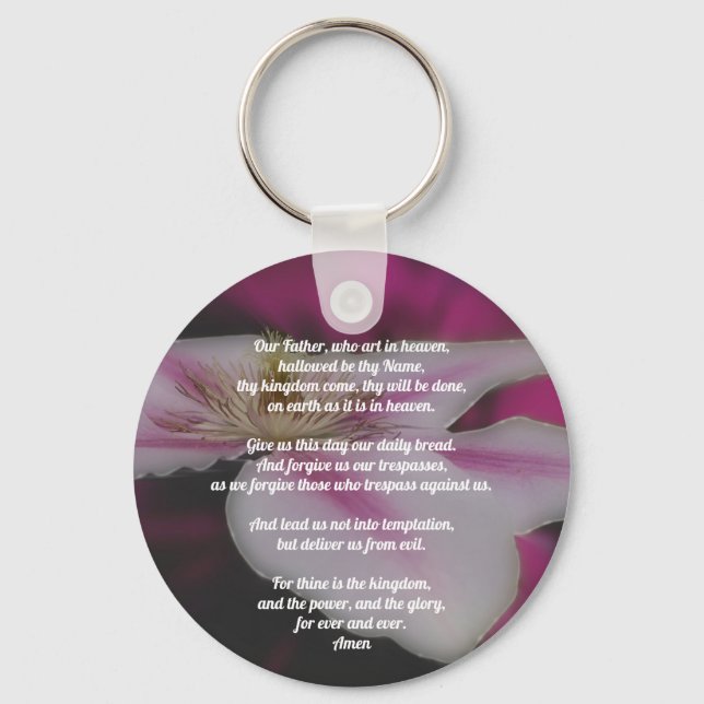 Lord's Prayer Our Father Clematis Inspirational Keychain (Front)