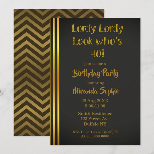 Lordy Lordy Looks Who’s 40 Birthday Invitations (Front/Back)