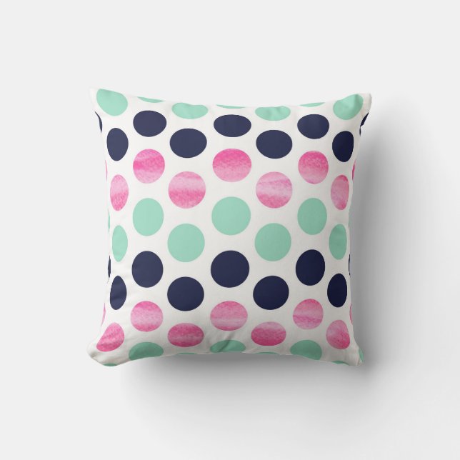 L'oreiller Navy Pink and Mint Throw. Décor coussin (Recto)