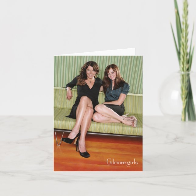 Lorelai & Rory Sitting on Couch Portrait Note Card (Front)