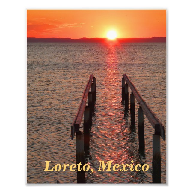 Loreto Mexico Dock, Orange Sunset Sky Photo Print (Front)