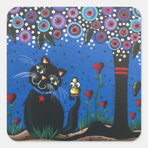 Lori Everett_ Day Of The Dead, Black Cat, Cute Art Square Sticker
