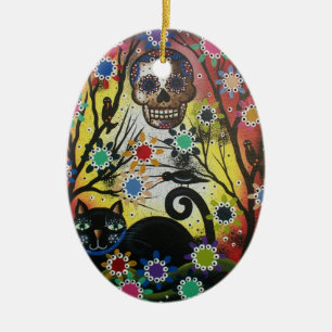 Lori Everett_ Day Of The Dead,Cat,Skull,Ornament Ceramic Ornament