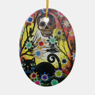 Lori Everett_ Day Of The Dead,Cat,Skull,Ornament Ceramic Ornament