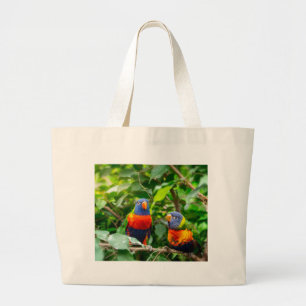 Lorikeet parrot couple large tote bag