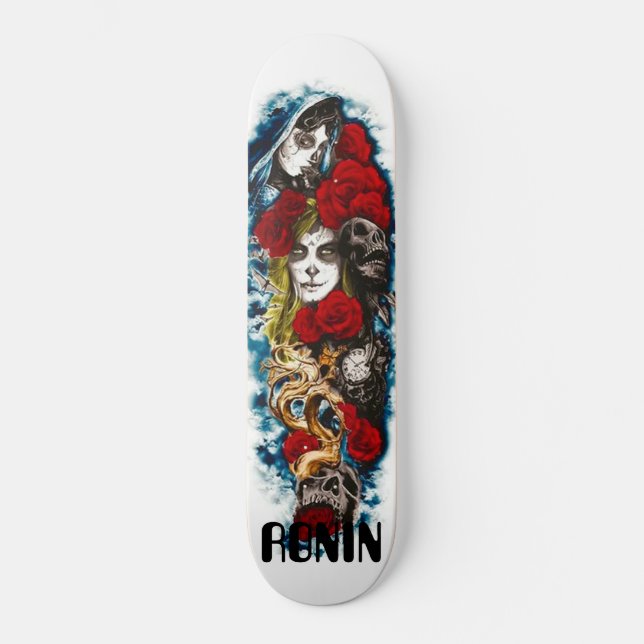 Lorona Skuls Rose Girl Clouds Death Skateboard (Recto)