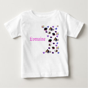 Lorraine, Name Logo With Guinea Pigs And Pansies, Baby T-Shirt