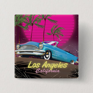 Los Angeles 1980s Retro Travel print 2 Inch Square Button