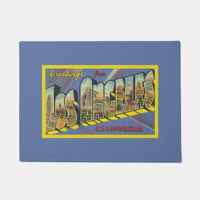 Los Angeles Artwork California Greetings Purple Doormat (Front)