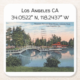 Los Angeles CA Map Coordinates Vintage Style Square Paper Coaster