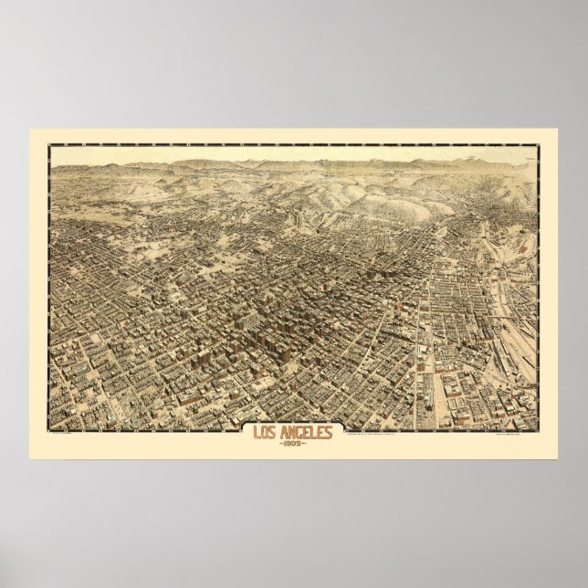 Los Angeles, CA Panoramic Map - 1909 Poster (Front)