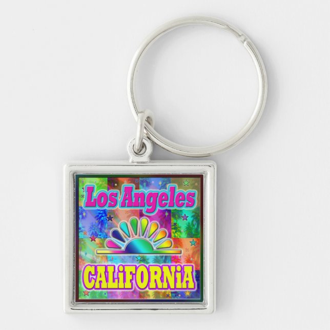 Los Angeles CA Sun & Palms Keychain (Front)