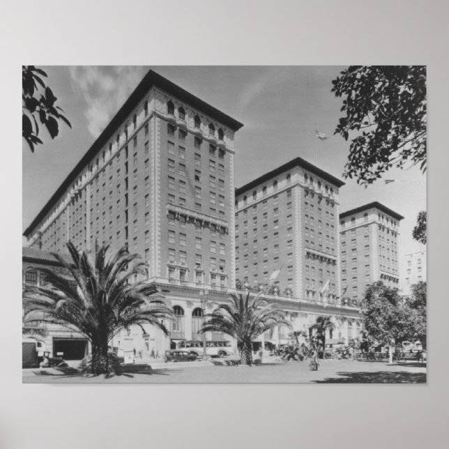Los Angeles, CA View of Biltmore Hotel and Stree Poster (Front)