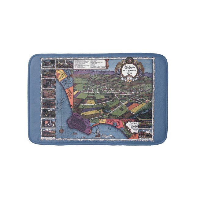 Los Angeles, California, Antique Aerial City Map Bath Mat (Front)