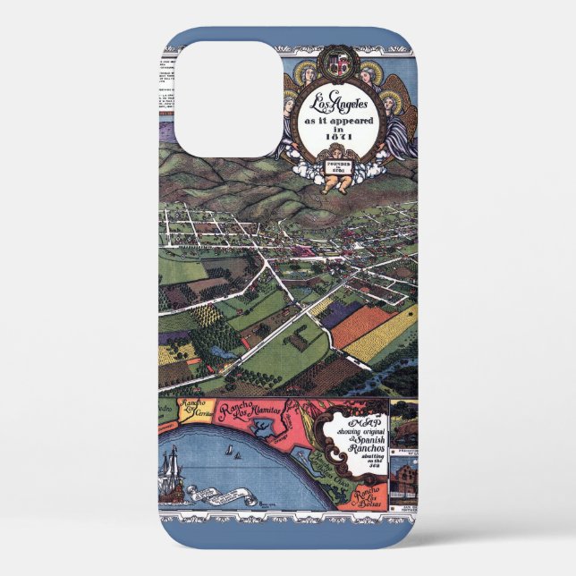 Los Angeles, California, Antique Aerial City Map Case-Mate iPhone Case (Back)
