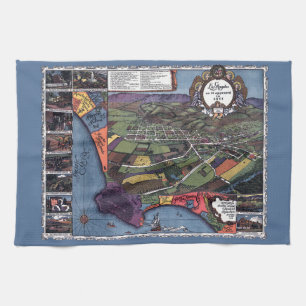 Los Angeles, California, Antique Aerial City Map Kitchen Towel