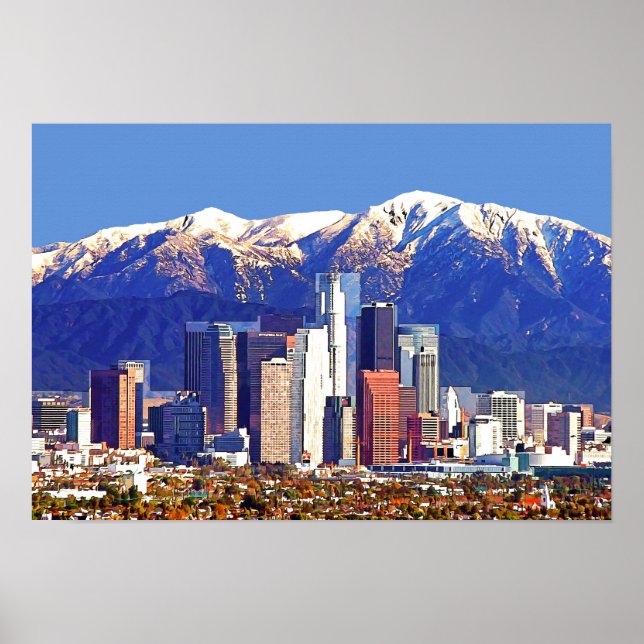 Los Angeles California City & San Gabriel Mountain Poster (Front)