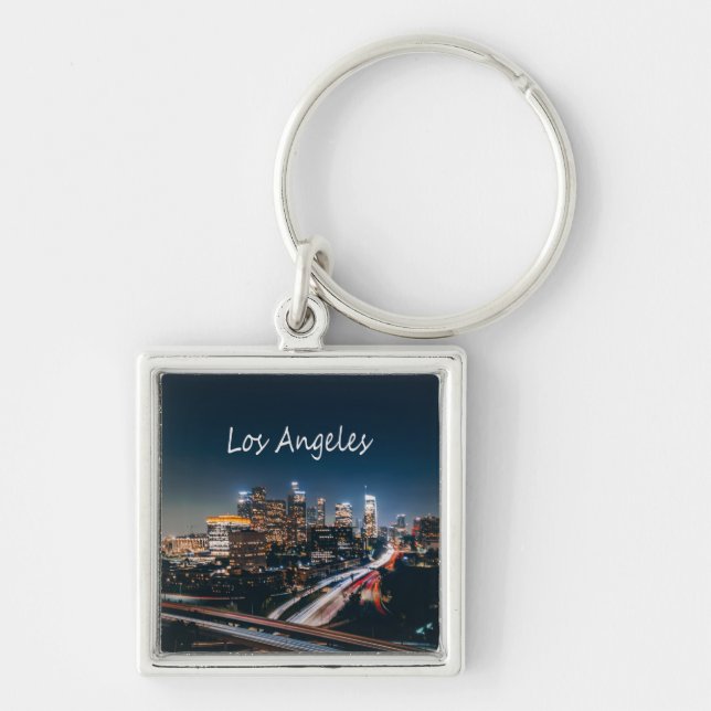 Los Angeles California City Skyline at night Keychain (Front)
