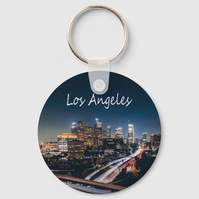 Los Angeles California City Skyline at night Keychain (Front)