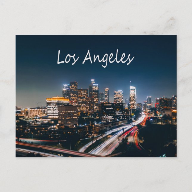 Los Angeles California City Skyline at night Postcard (Front)