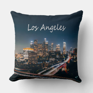 Los Angeles California City Skyline at night Throw Pillow