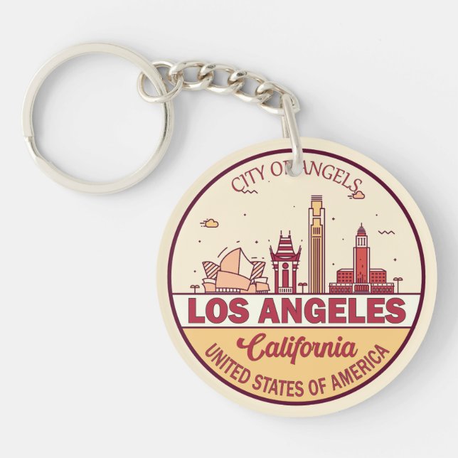 Los Angeles California City Skyline Emblem Keychain (Front)