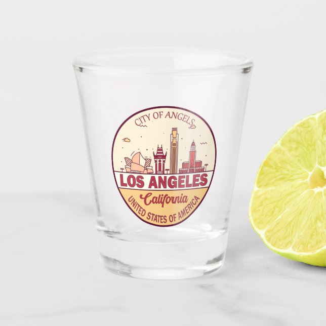 Los Angeles California City Skyline Emblem Shot Glass (Front)