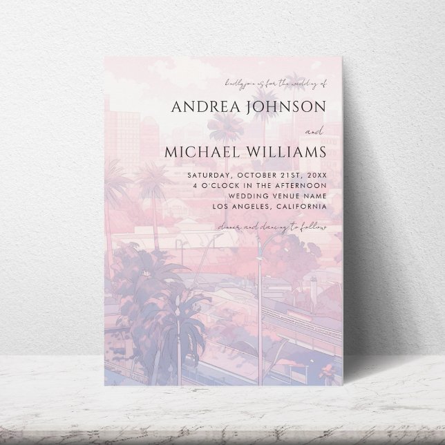 Los Angeles California Dreamy LA City Pink Wedding Invitation (Creator Uploaded)