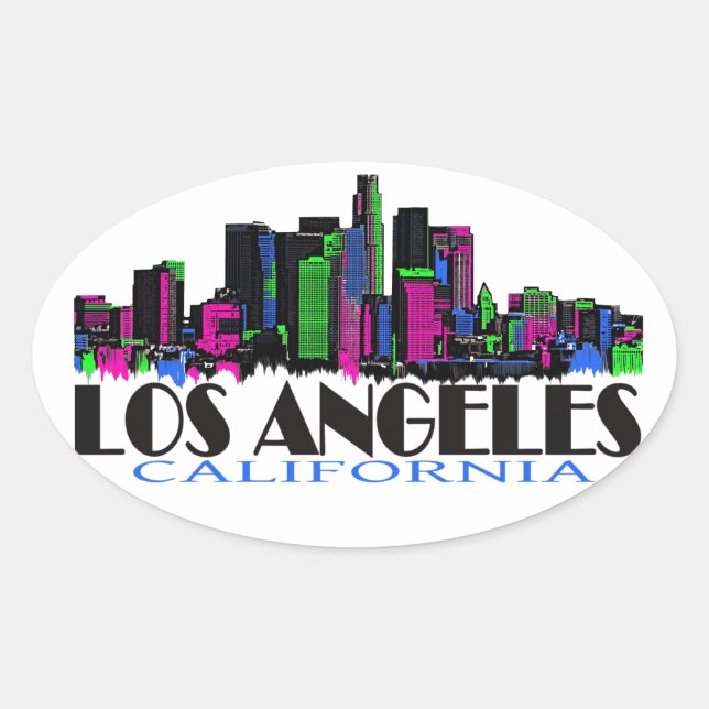 Los Angeles California neon skyline Oval Sticker (Front)