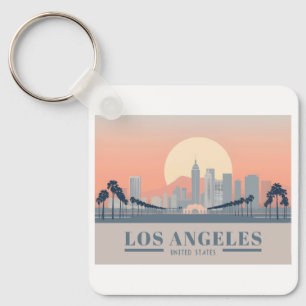 Los Angeles California Skyline Pastel Travel Keychain