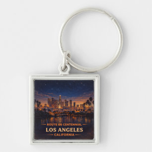 Los Angeles California Skyline Twilight Palm Stars Keychain
