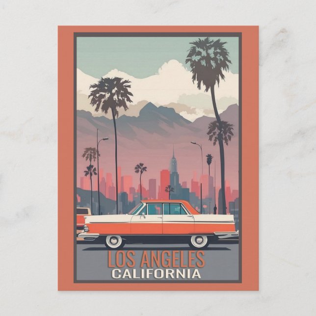 Los Angeles California Vintage Car Travel Postcard (Front)