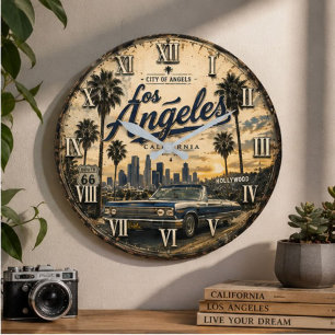 Los Angeles California Vintage Retro Large Clock