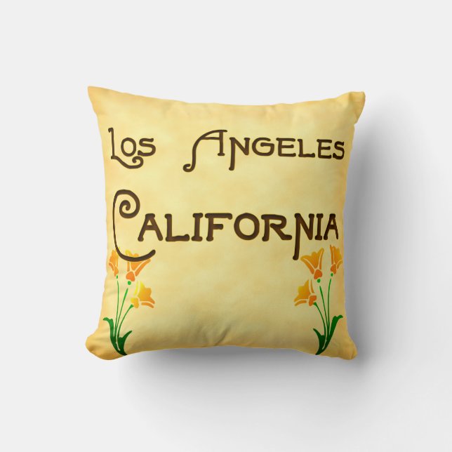 Los Angeles, California with Poppies Pillow (Front)