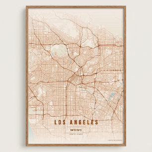 Los Angeles Carte en Terre Cuite LA Affiche Murale