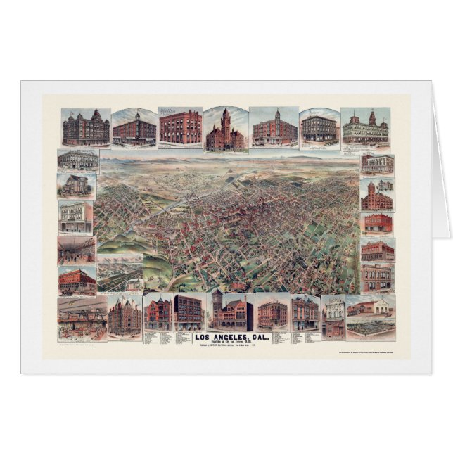 Los Angeles, carte panoramique de CA - 1891 (Devant horizontal)