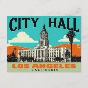 Los Angeles City Hall Retro Art Postcard