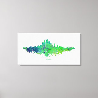 Los Angeles City Skyline - Lime Green Blue Canvas Print