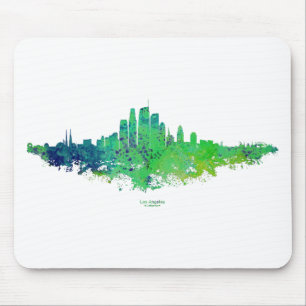 Los Angeles City Skyline - Lime Green Blue Mouse Pad