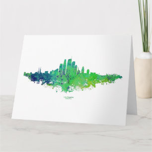 Los Angeles City Skyline - Lime Green Blue Thank You Card