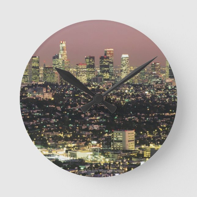 Los Angeles Cityscape at Night Round Clock (Front)