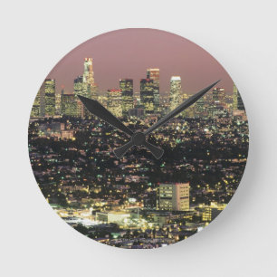 Los Angeles Cityscape at Night Round Clock